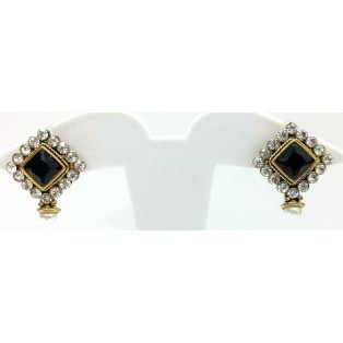 Gold Oxidized Women Earring Stud Jewelry PushBack Classy Gift-Rhinestone Bead 25
